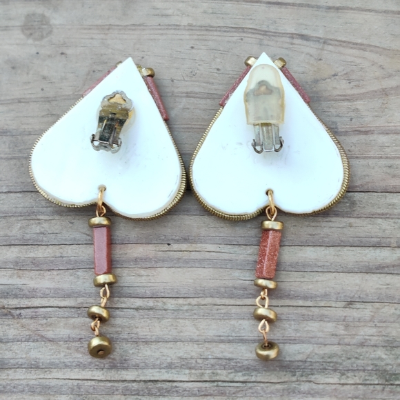 Vintage artisan signed Hansen stone earrings - Picture 6 of 9